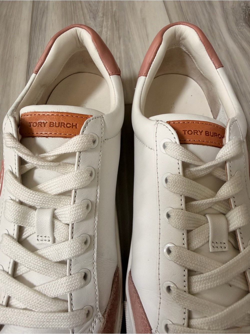 Tory Burch Leather Sneakers White Pink Suede Size 9 - Picture 5 of 12